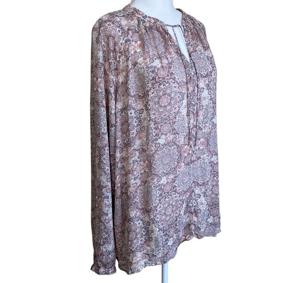 Lucky Brand Pastel Pink Boho Printed Peasant Blouse w Tie Flowy Lightweight XL - Picture 6 of 16